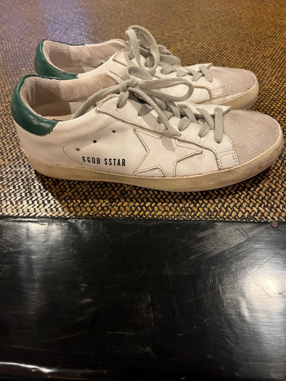 Golden Goose White Sneakers with Green Heel Tab - Picture 4 of 5